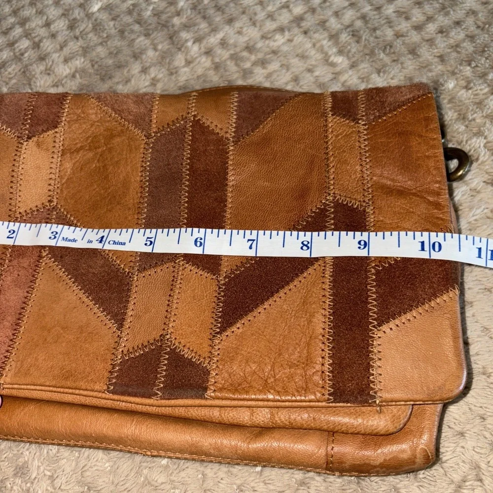 Lucky Brand Patchwork Tan Leather Convertible Crossbody Hippy Boho 90's
